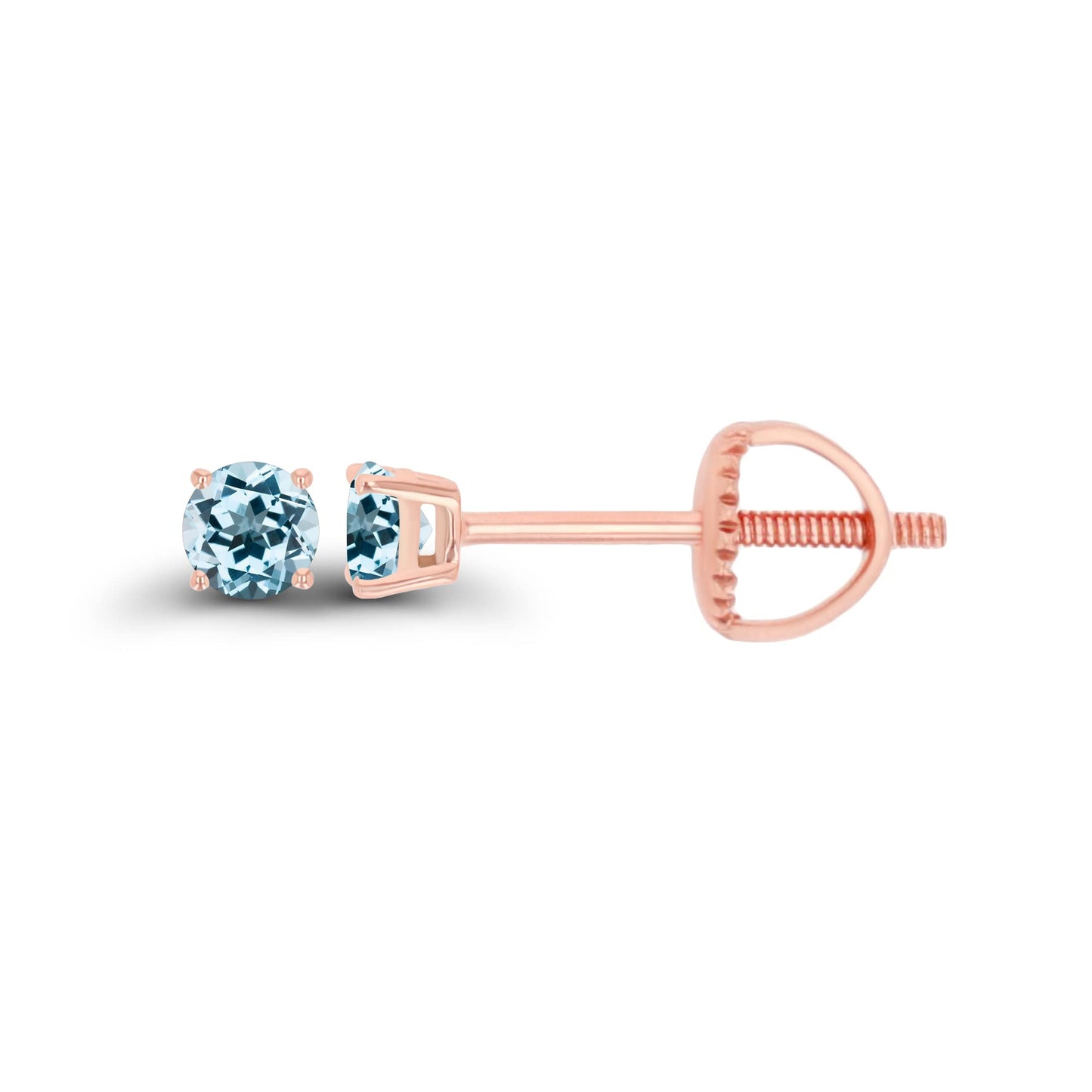 14K Gold Plated 925 Sterling Silver Hypoallergenic 3mm Round Genuine Birthstone Solitaire Screwback Stud Earrings