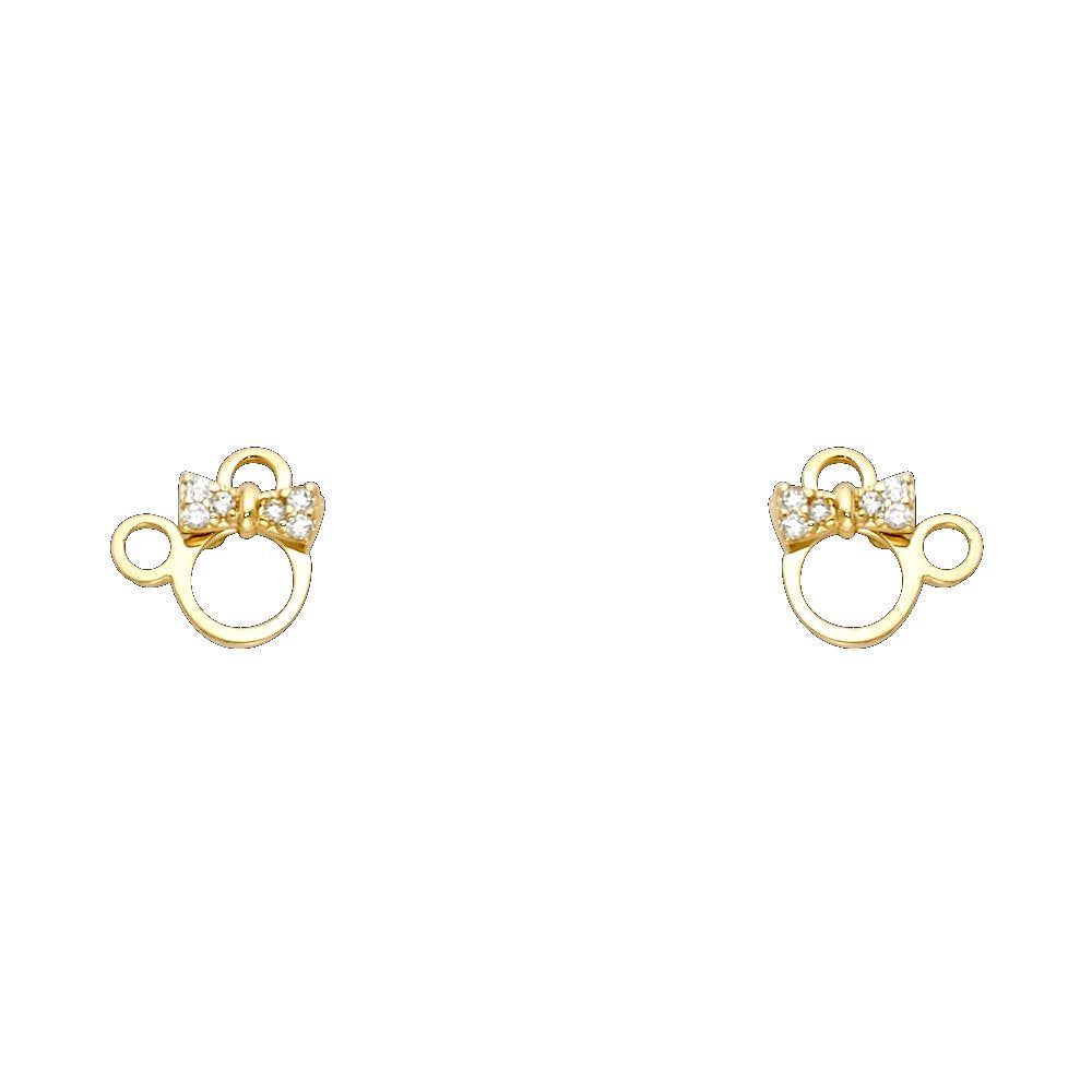 14k REAL Yellow OR White Gold Mouse Stud Earrings with Screw Back