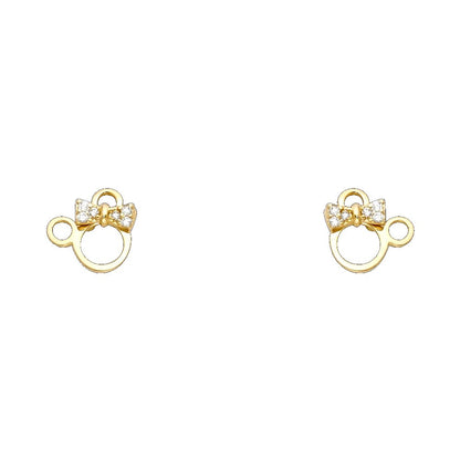 14k REAL Yellow OR White Gold Mouse Stud Earrings with Screw Back