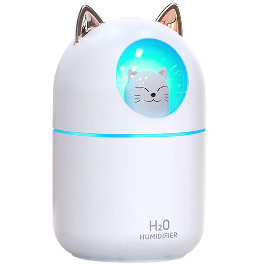 Cute Portable Cool Mist Humidifier with 12 Pcs Sticks & 7 Color Night Light - USB Air Humidifier for Bedroom, Office, Desk, Car, Travel (White + 12 Filter Cotton Sticks)