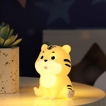 LED Night Light, Cute Tiger Touch Control Soft Silicone Portable Bedroom Lamp, Brightness Adjustable, Non-Flickering Eye-Caring Warm Light, Type-C USB Rechargeable, Timing Function