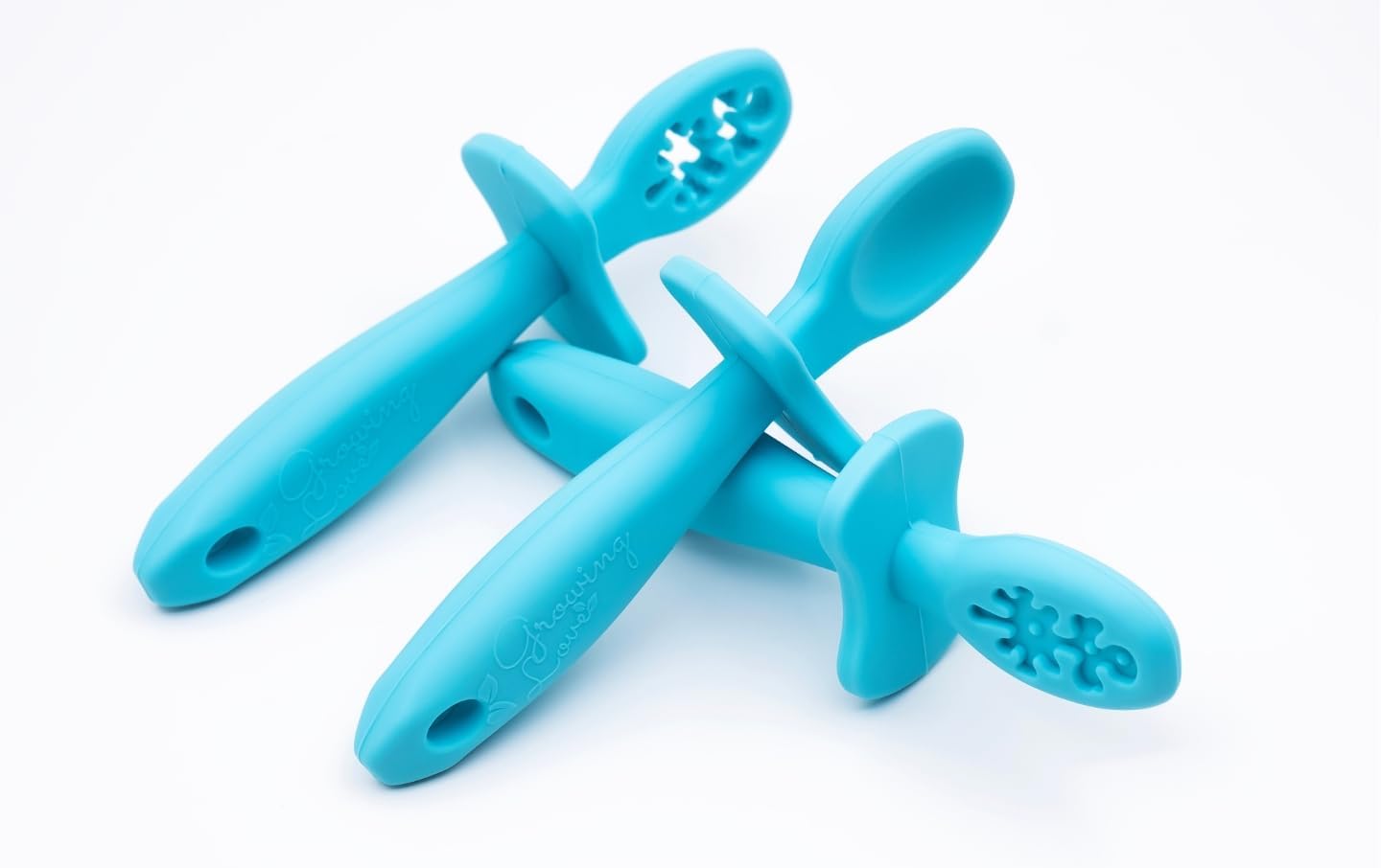 Growing Love Baby Spoons Set, Self Feeding 6 months, Pre-Spoon, Baby utensils, training spoon, cuchara bebe, blw, 100% silicone, Anti choke shield