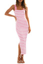 MEROKEETY Women's 2025 Summer Spring Bodycon Midi Dress Vacation Sleeveless Ribbed Knit Striped Party Sweater Dresses