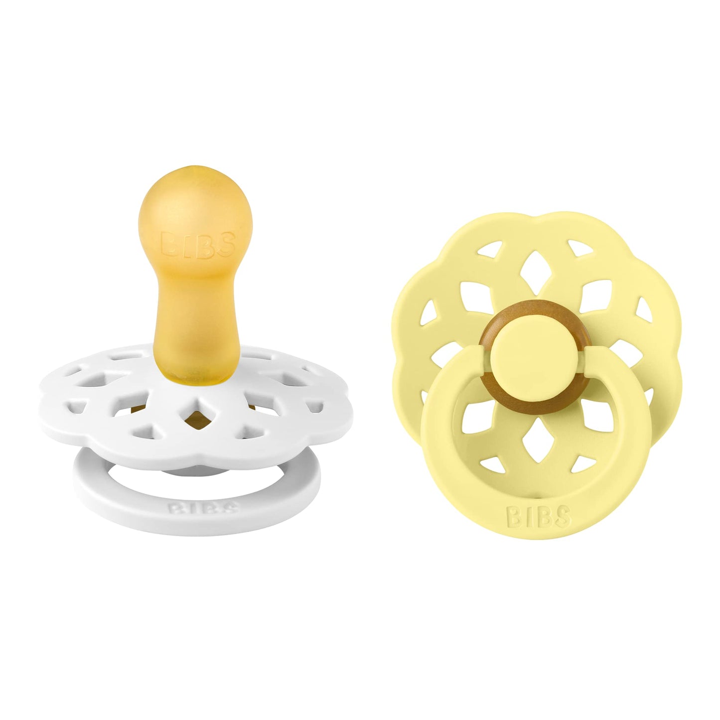 BIBS Pacifiers - Boheme Collection | BPA-Free Baby Pacifier | Made in Denmark | Set of 2 Ivory/Blossom Color Premium Soothers | Size 0-6 Months