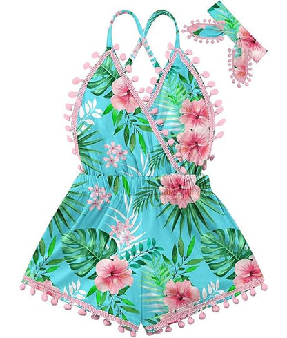 6M-3T Baby Girl Backless Bodysuit Outfit Set Romper Jumpsuit with Headband