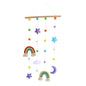 Macrame Rainbow Wall Hanging for Nursery Room,URMAGIC Rainbow Hanging Photo Display with Pom Pom Ball and 25 Photo Clips,Wood Mobile Bed Bell with Moon,Cloud and Stars,Baby Crib Hanging Toys