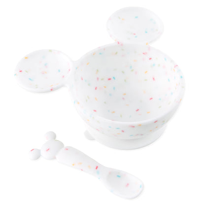Bumkins Baby Bowls, Disney Minnie Mouse Silicone Baby Feeding Set, Suction Bowls for Baby and Toddler with Spoon, First Feeding Set, Platinum Silicone Bowl for Babies 4 Months