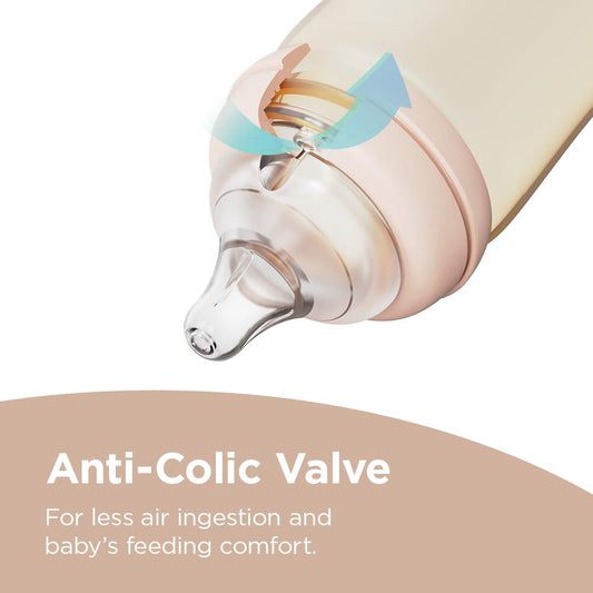 Anti-Colic All in One Baby Bottle Double Set for 0-6M PPSU Breastfeeding, Wide-Neck Non-Tip Stable Base, Easy to Clean Natural 170ml, 6oz, Stage 1 (Slow Flow)
