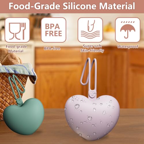 4pcs Pacifier Holder Case Set, 2pcs Silicone Portable Pacifier Pouch and 2pcs Transparent Pacifier Storage Container, Cute Heart Shape Pacifier Storage Case for Newborn Baby（Pink+Purple）