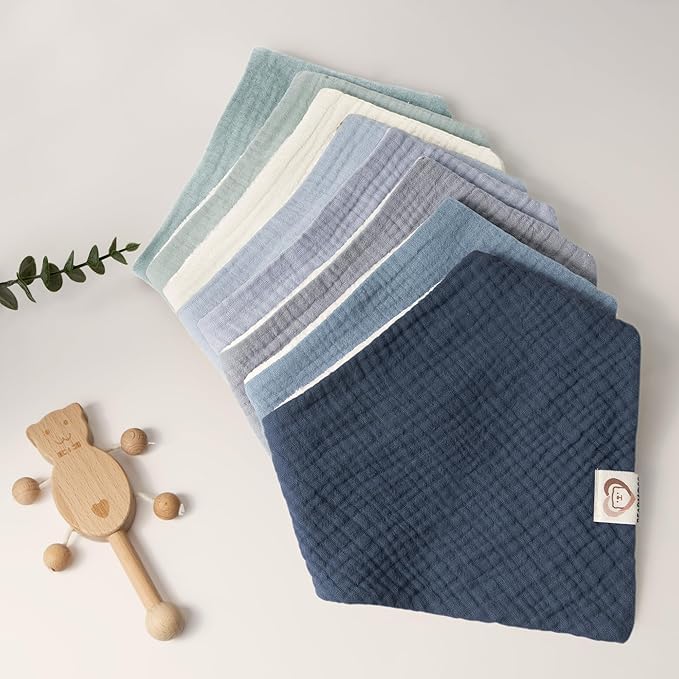 Bearmoss Muslin Baby Bibs 8 Pack Soft Bandana Bibs for Drooling & Teething, Absorbent Burp Cloths with Adjustable Snaps