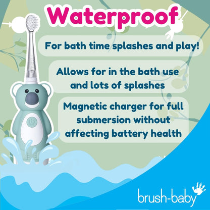 brush-baby WildOnes™ Rechargeable Kids Electric Toothbrush – Toby Tiger | Flashing Lights, 2-Min Timer, Waterproof, 3 Brush Heads | Toddler & Child Toothbrush Ages 0-10 | Soft Bristles