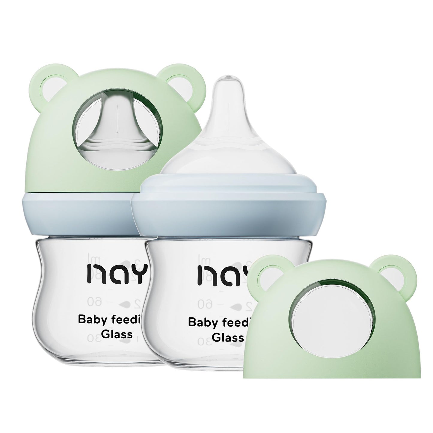 Natural Glass Baby Bottle for Breastfeeding Babies, 5.4oz Anti-Colic Baby Bottle with Natural Response Nipple(S), Clear, Wide Neck, 2 Pack, 1 Months+