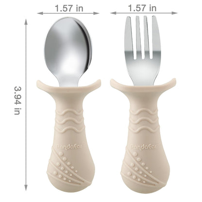 PandaEar Baby Toddler Fork and Spoon Utensil Set, 6 Pack Silicone Stainless Steel Silverware Spoon Fork for Babies Toddler, BPA Free with Silicone Holding Anti-Choke Design (Green Blue Brown)
