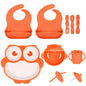 Silicone Baby Feeding Set 11 Piece, Baby Led Weaning Feeding Supplies, Strong Suction Bowl & Suction Plate, Adjustable Bibs, 4-in-1 Cup, Silicone Spoon & Fork, Food-grade Silicone (Green)