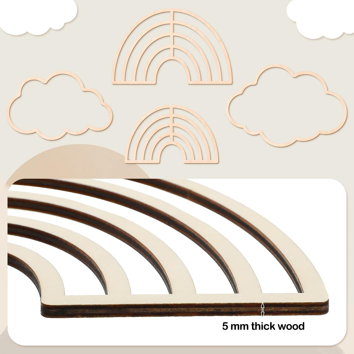 Kathfly4 Pieces Boho Nursery Cloud Star Wall Decor Wooden Babyroom Moon Rattan Wall Decor Wooden Rainbow for Children Baby Kids Boys Girls Bedroom Nursery Pendant(Cloud Moon Star)