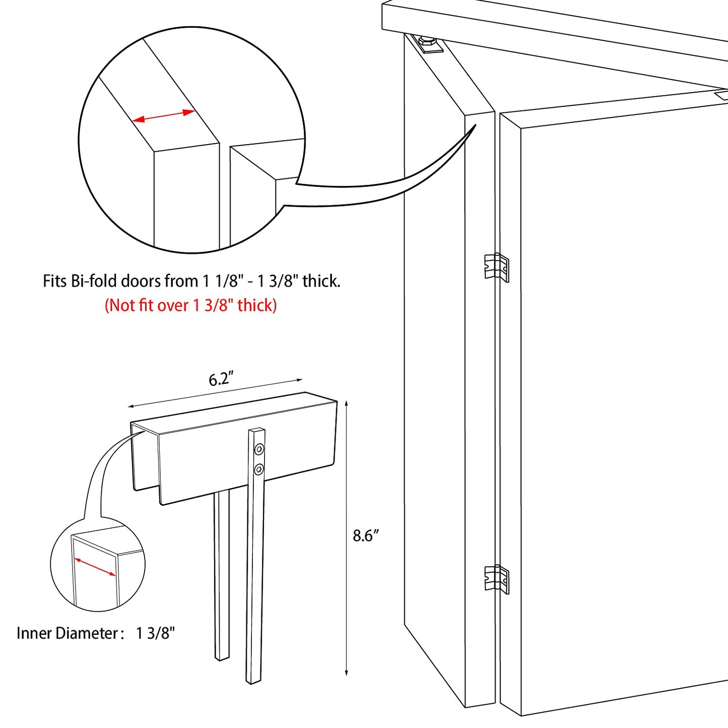 Metal Bifold Door Lock - Double Door Child Safety Locks Keep Toddler, Cats&Dogs Out of Closets, Cabinets, Pantry - No Need Install (1PC)