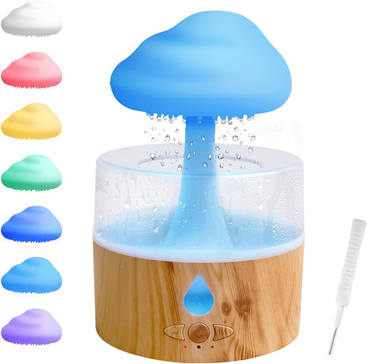 Rain Cloud Humidifier, 3 in 1 Humidifier/Oil Diffusers/7 Colors Night Light, Humidifier for Bedroom, Simulate Falling Raindrops, for Sleeping, Relaxing, Mushroom