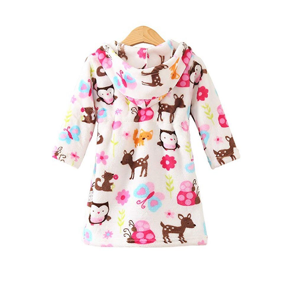 Unisex Baby Hooded Bathrobe Kids Flannel Pajamas Dressing Gown for Boys Girls