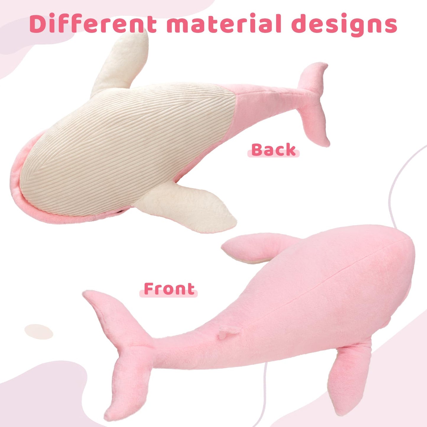 Tezituor 43.3 inch Giant Whale Stuffed Animal, Large Stuffed Whale Plush Ocean Toys, Hugging 4ft Soft Whale Plush Pillow for Girls Boys