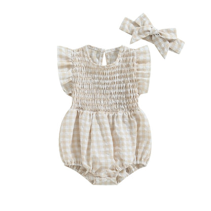 Newborn Baby Girl Bodysuit Sleeveless Halter Frill Romper One-piece Jumpsuit with Headband Summer Clothes Set