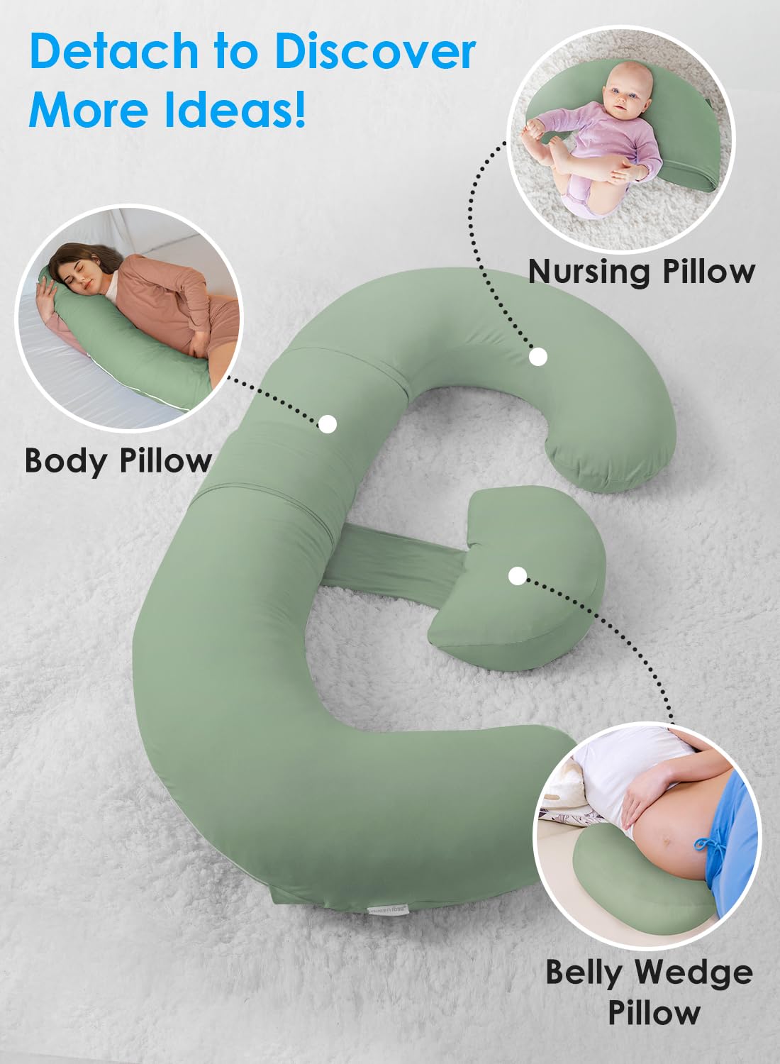 QUEEN ROSE Cooling Pregnancy Pillows,E Shaped Full Body Pillow for Sleeping, with Pregnancy Wedge Pillow for Belly Support, 60 Inch Maternity Pillow for Side Sleeper, Cooling Rayon Cover, Purple