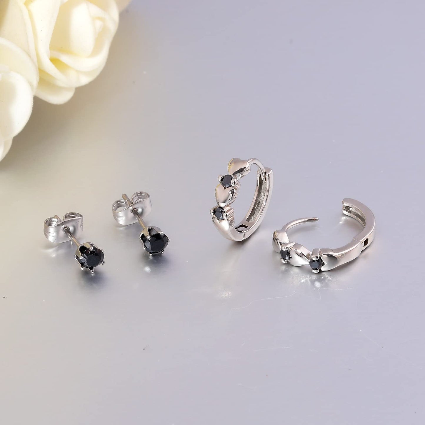 CiNily 14K White Gold Plated Small Hoop Earrings for Women Girls Heart Cubic Zirconia Hypoallergenic Earrings