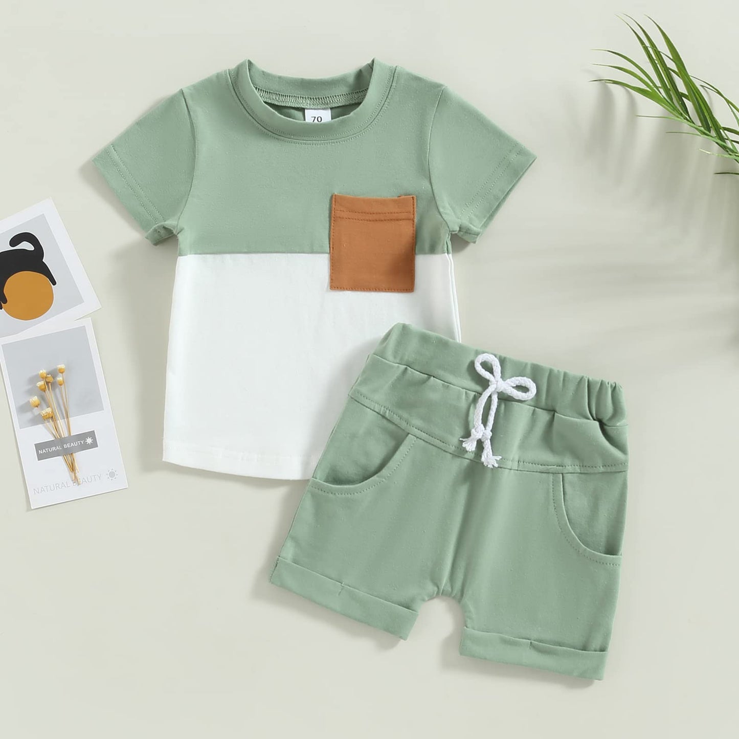 Karwuiio Toddler Baby Boy Summer Outfit Short Sleeve T-Shirt Tops Elastic Waist Shorts Set Baby Boys Clothes