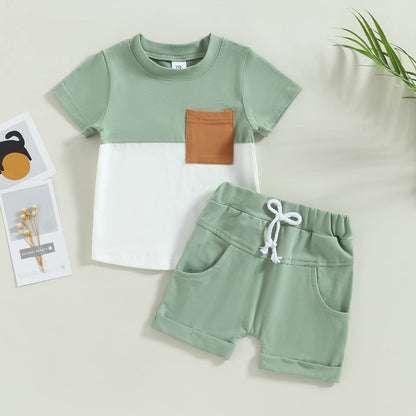 Karwuiio Toddler Baby Boy Summer Outfit Short Sleeve T-Shirt Tops Elastic Waist Shorts Set Baby Boys Clothes