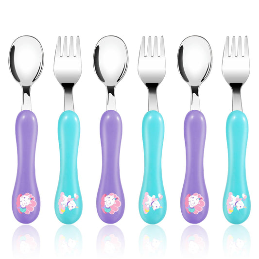 Lehoo Castle Kids Utensils, 6pcs Silverware Set, Safe Stainless Steel Toddler Fork and Spoon, Includes 3 Spoons and 3 Forks (Pink)