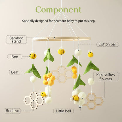 Baby Mobile for Crib, Nursery Mobile Decor, Bee Decoration for Infant, Soft Mobile for Boys and Girls