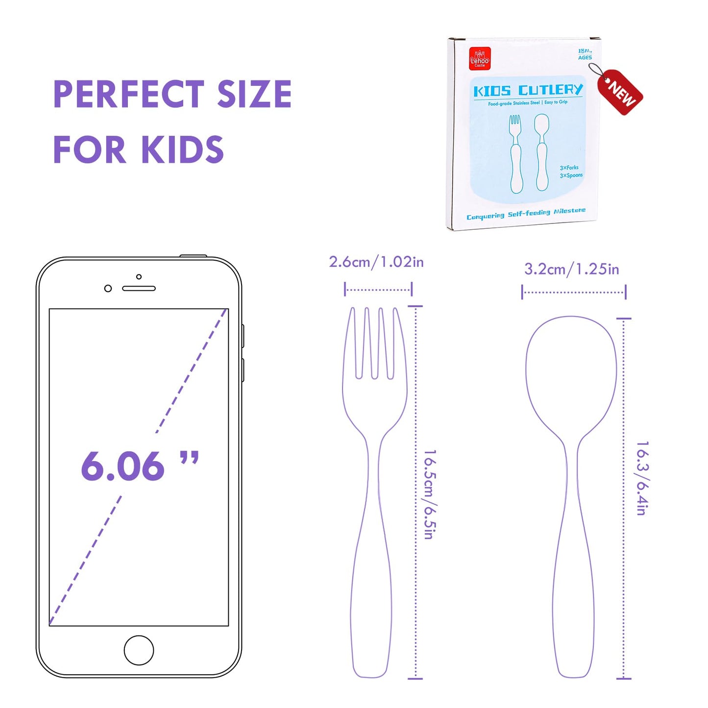 Lehoo Castle Kids Utensils, 6pcs Silverware Set, Safe Stainless Steel Toddler Fork and Spoon, Includes 3 Spoons and 3 Forks (Pink)