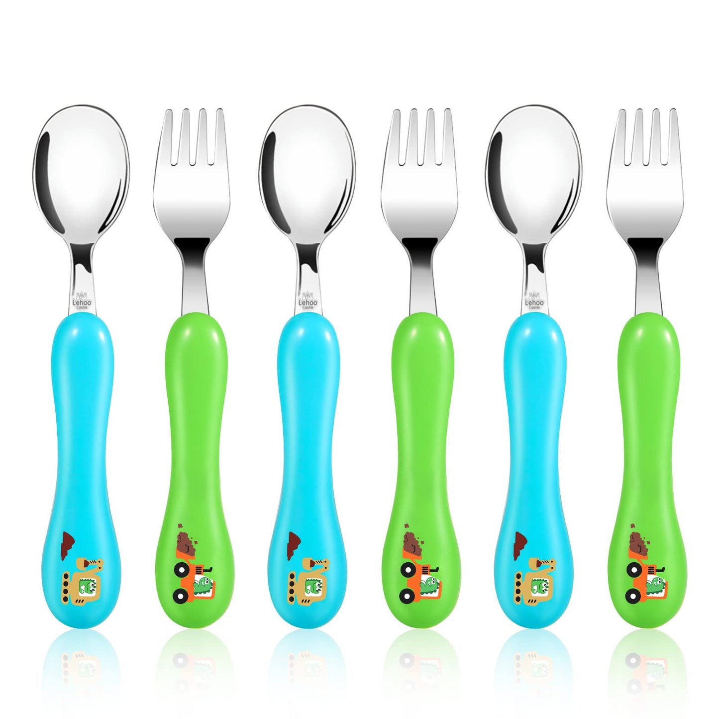 Lehoo Castle Kids Utensils, 6pcs Silverware Set, Safe Stainless Steel Toddler Fork and Spoon, Includes 3 Spoons and 3 Forks (Pink)