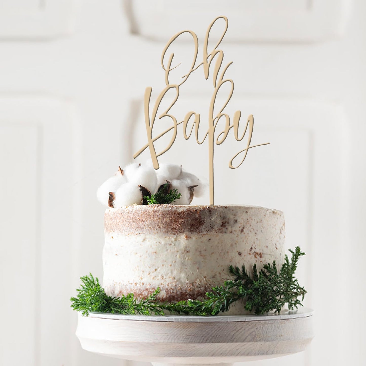 Wooden Oh Baby Cake Topper, New Baby Photo Booth Props, Wooden Cake Topper for Baby Shower or Birthday Decorations (Design02)