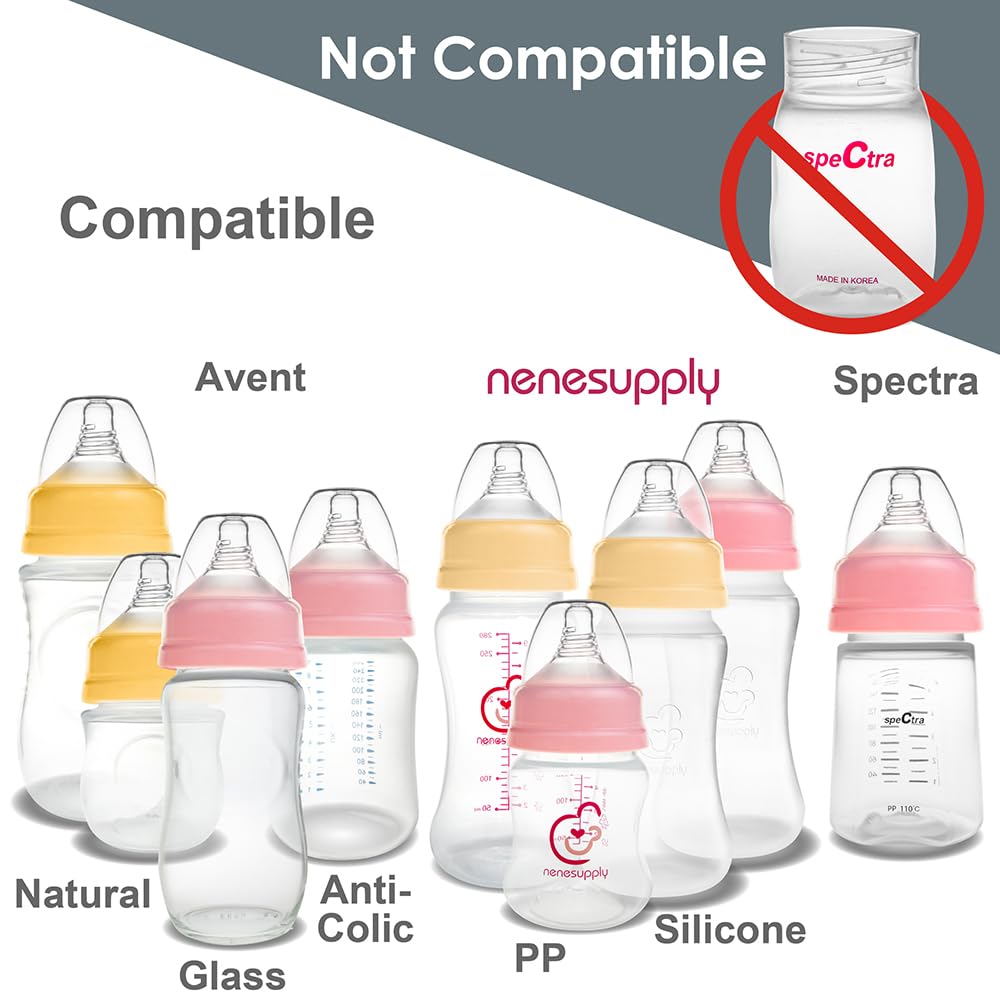 Nenesupply Natural Baby Bottles Newborn Feeding Bottles Slow Flow Breastfeeding Bottle for Breastfed Babies Wide Neck 9oz Anti Colic Level 2 Nipple for 1+ Month Infant Replace Spectra Bottle Pumping