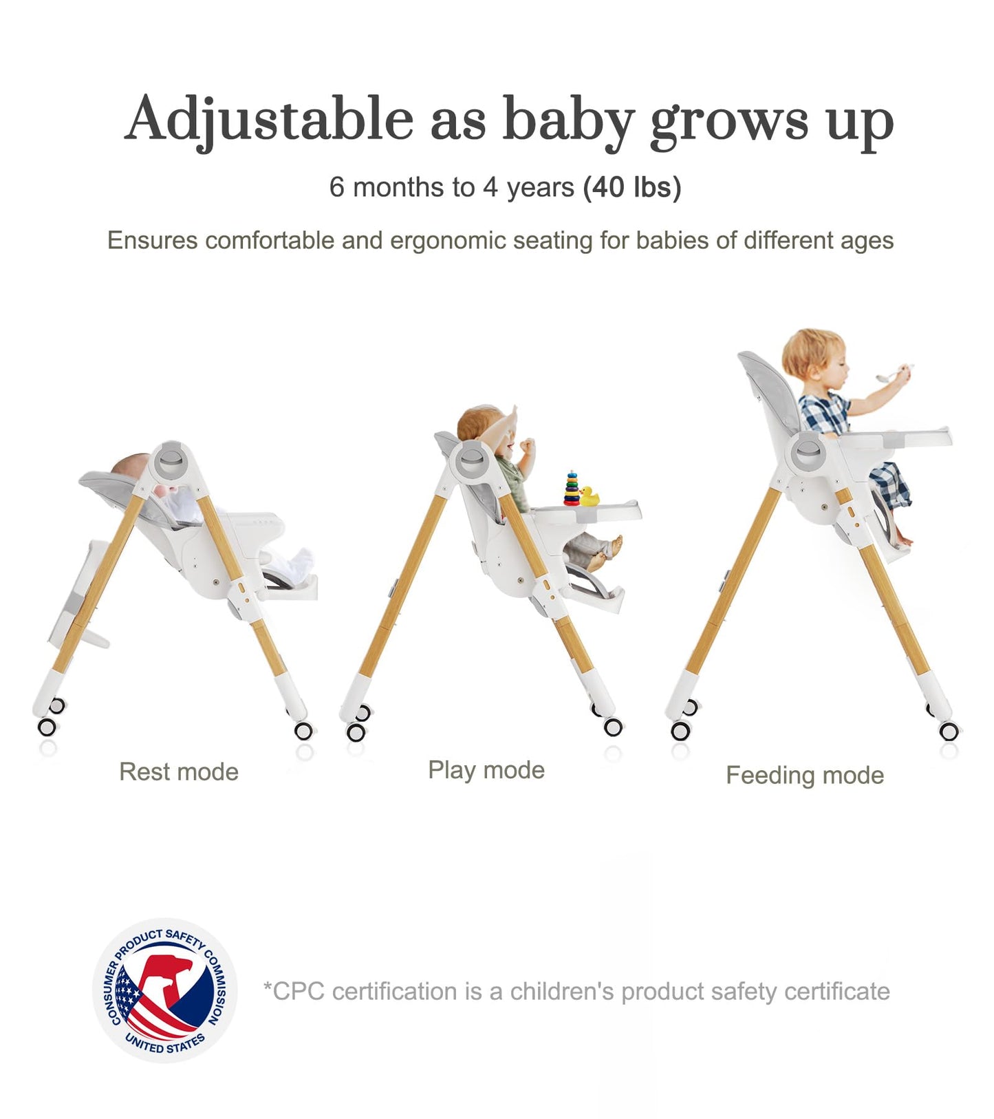 Convertible High Chairs for Babies and Toddlers, Height Adjustable Baby High Chair, High Chair with Removable Tray, Adjustable Backrest and Pedal, Portable Baby Dinning Chair with Lockable Wheels