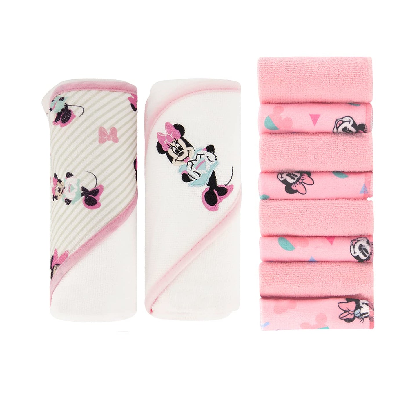 Disney Hooded Baby Towel and Baby Washcloths | Nursery Character Baby Towels and Washcloths | 2 Baby Bath Towels and 8 Washcloths for Baby Girls or Boys