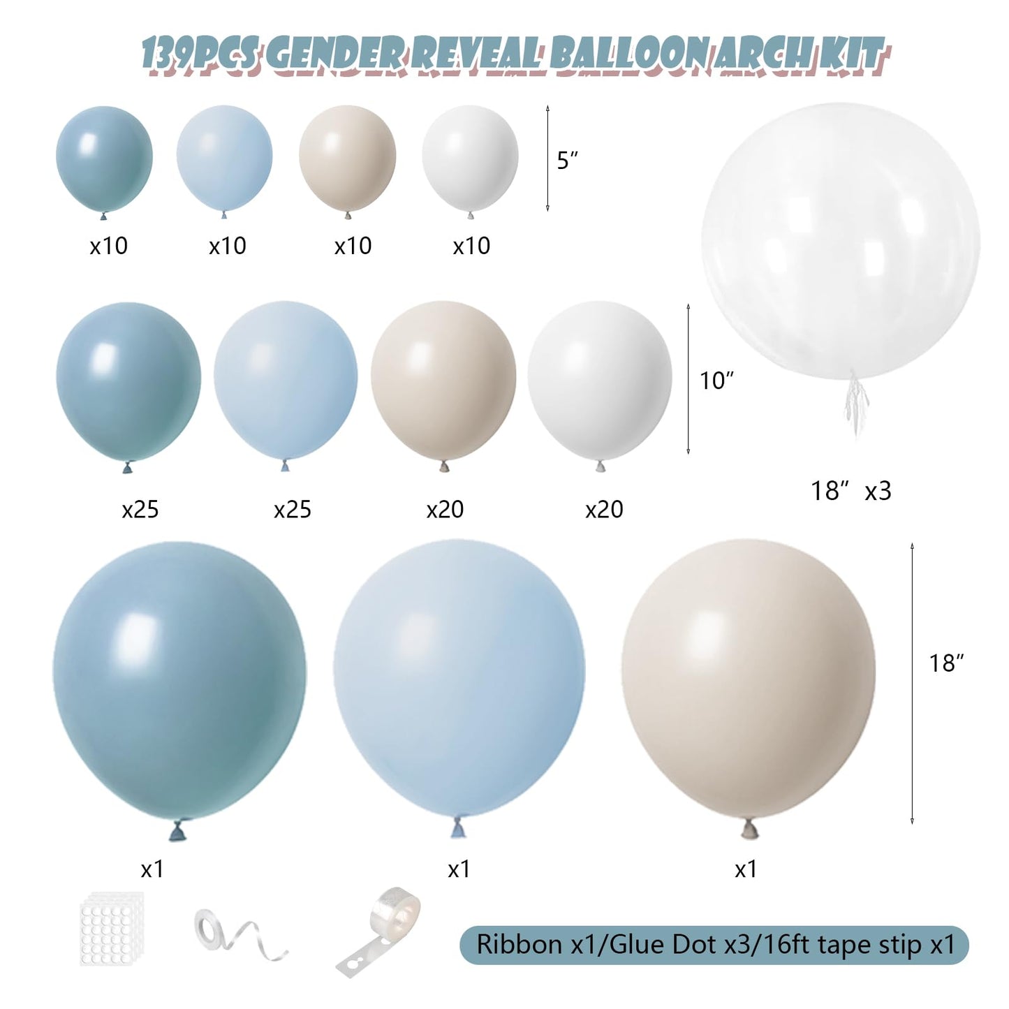 Dusty Blue Balloons Garland Arch Kit 139Pcs Fog Blue White Sand Balloons for Baby Shower Birthday Bear Theme Wedding Bride Anniversary Gender Reveal Party Decorations for Boy Girl Adult