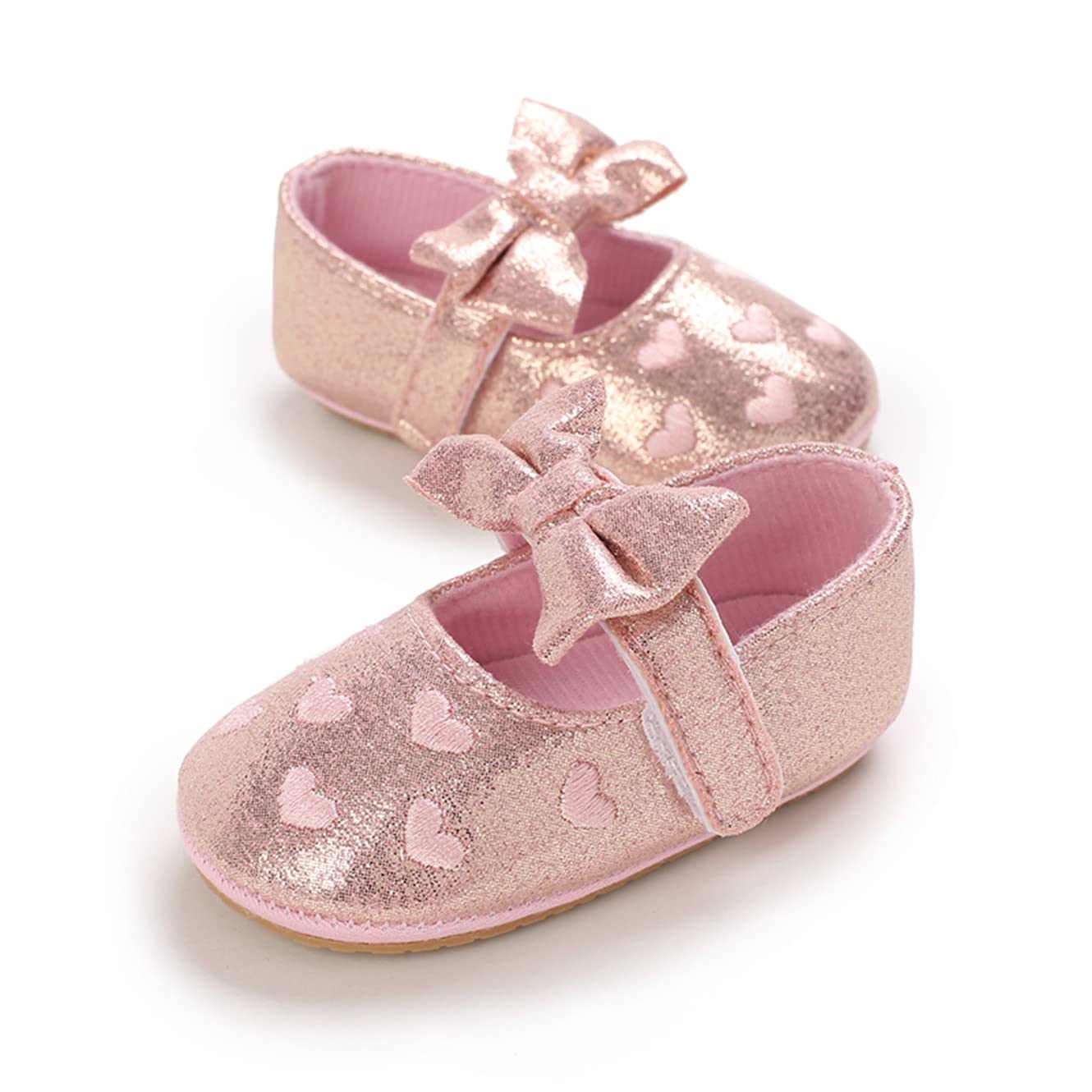 LAFEGEN Baby Girls Mary Jane Flats with Bownot Non Slip Soft Sole PU Leather Newborn Infant Toddler First Walker Cirb Dress Shoes