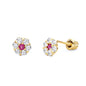 14k Yellow Gold Flower Stud Earrings with Screw Back - 12 Different Color Available