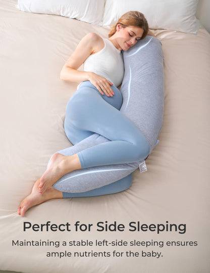 Momcozy Pregnancy Pillows for Side Sleeping, J Shaped Maternity Body Pillow for Pregnancy, Soft Pregnancy Pillow for Head Neck Belly Support, Blue