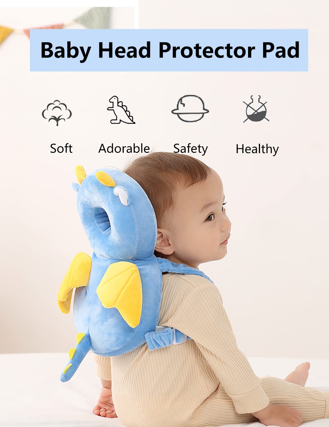 JunNeng Baby Head Protector Backpack, Toddler Walking Fall Head Protection, Pink Butterfly