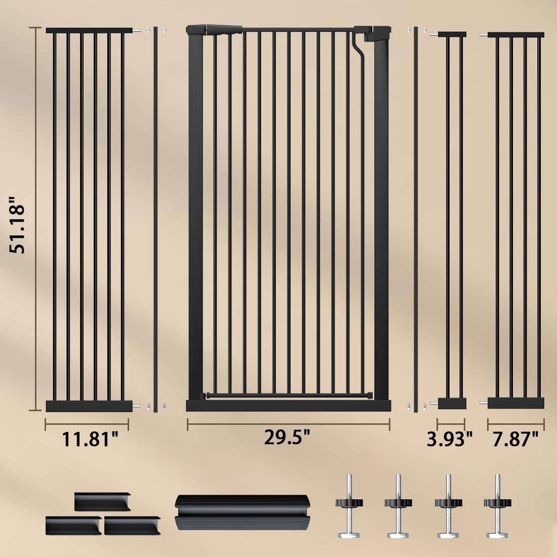Fairy Baby 51.18" Extra Tall Cat Gate for Doorway, 29.5"-40.5" Extra Wide Pet Gate Dog Barrier Indoor for Cats Dogs, Kid Puppy Dog Gate No Jumping Over & No Climb, Metal Child Safety Proof Gate, Black