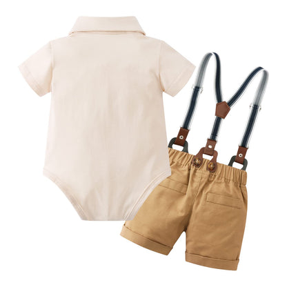 YUEMION Infant Baby Boy Clothes Gentleman Outfits Suits Summer Short Sleeve Bowtie Bodysuit Shirts + Suspender Shorts(0-24M)