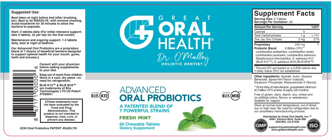 Oral Probiotics for Mouth Bad Breath Treatment for Kids Dental Care & Cavity Prevention with BLIS K12 M18 – Dr Formulated Dental Probiotics for Teeth and Gums, 30 Chewable Tablets Strawberry Vanilla