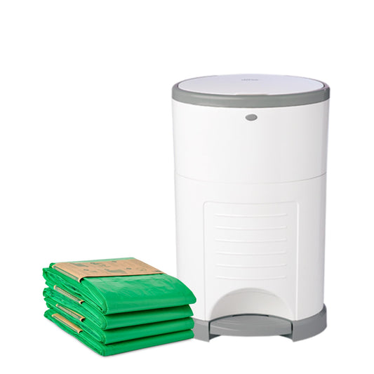 Diaper Dekor Classic Hands-Free Diaper Pail | Easiest to Use | Just Step – Drop – Done | Doesn’t Absorb Odors | Most Economical Refill System | 70% Recycled Materials | EKO White