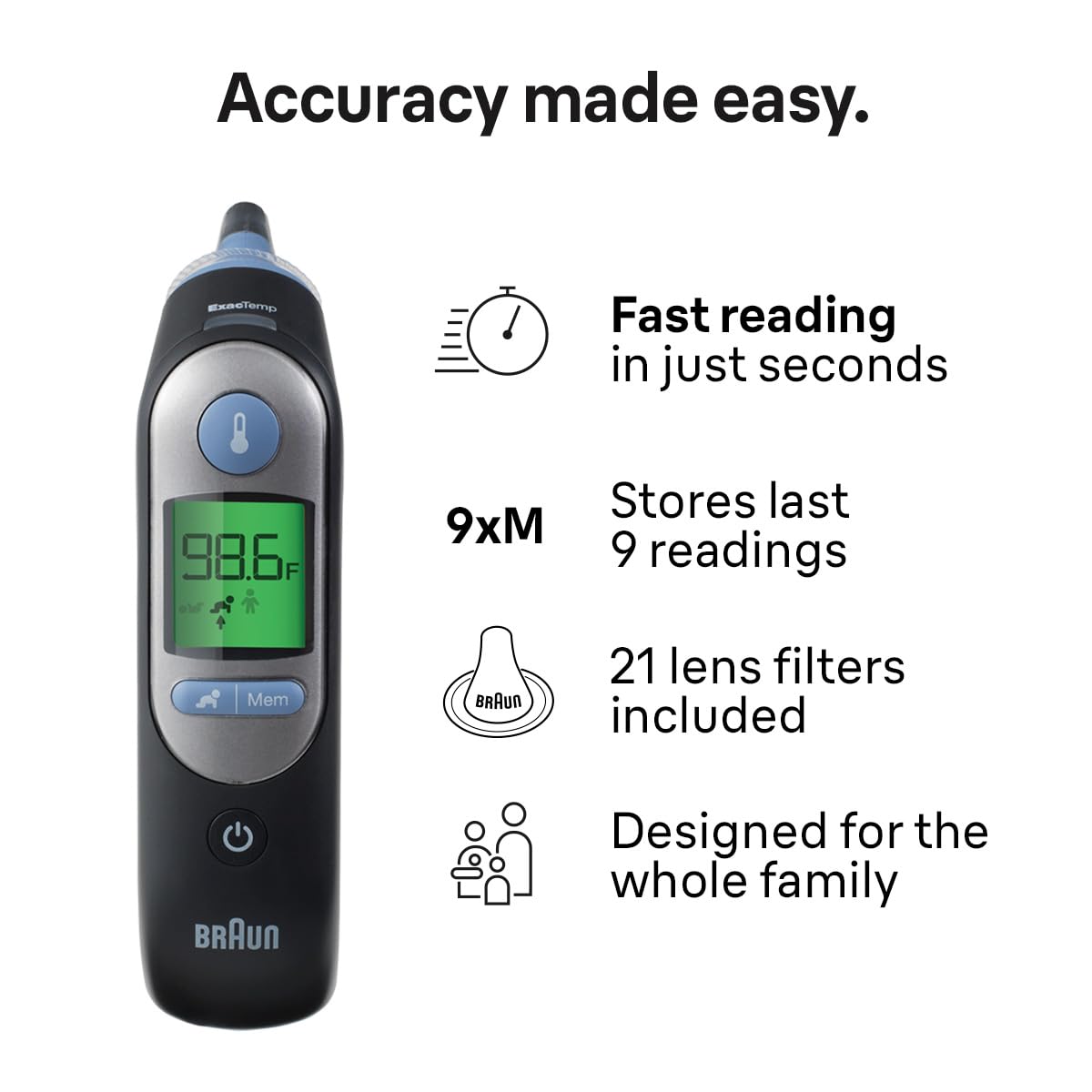 Braun ThermoScan 7+ Connect Digital Ear Thermometer - Family Care App Compatible, Age Precision Technology, Color-Coded Display, No. 1 Brand Recommended by Pediatricians, FSA and HSA Eligible
