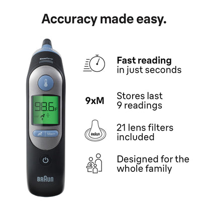 Braun ThermoScan 7+ Connect Digital Ear Thermometer - Family Care App Compatible, Age Precision Technology, Color-Coded Display, No. 1 Brand Recommended by Pediatricians, FSA and HSA Eligible