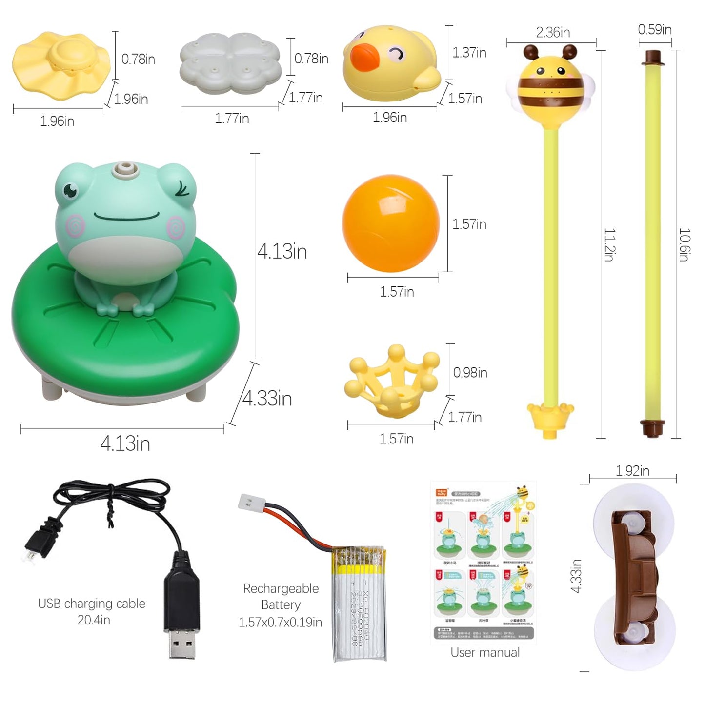 Baby Bath Toys for Kids, Electric Frog Bath Toy with Shower Head & 4 Spray Water Sprinklers Bathtub Toys for Toddlers1-3, Swimming Pool Game Water Play Set Gift for Bathtub Shower Beach