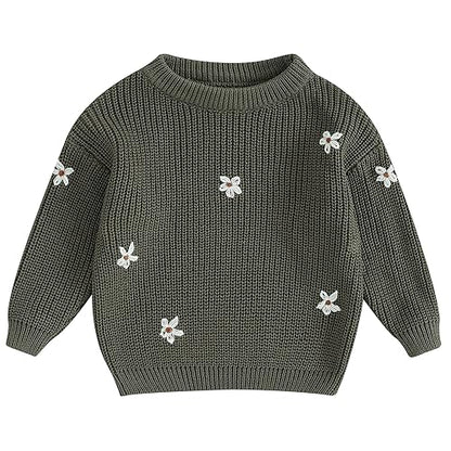 Mubineo Baby Girl Winter Clothes Cute Flower Sweater Crewneck Pullover Long Sleeve Knit Newborn Infant Sweaters