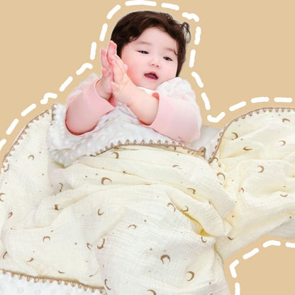 Baby Soft Muslin Thick Blanket Cotton and Dotted Backing Double Layer Receiving Blanket 40"x40" Bunny